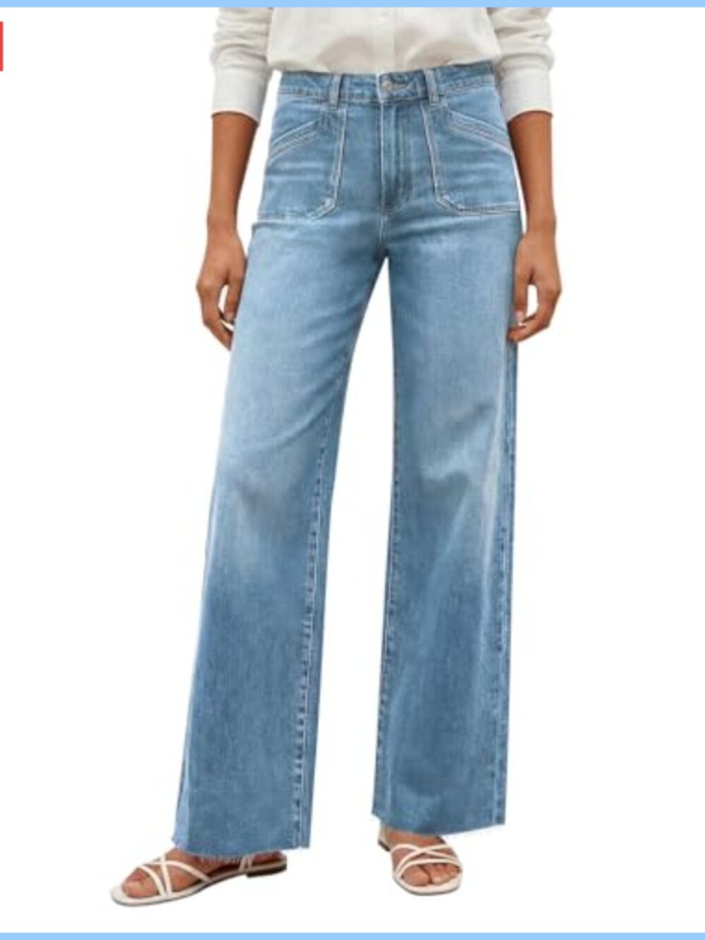 Wide Leg High Waisted Jeans Stretchy Straight Denim Pants Frayed Hem Side